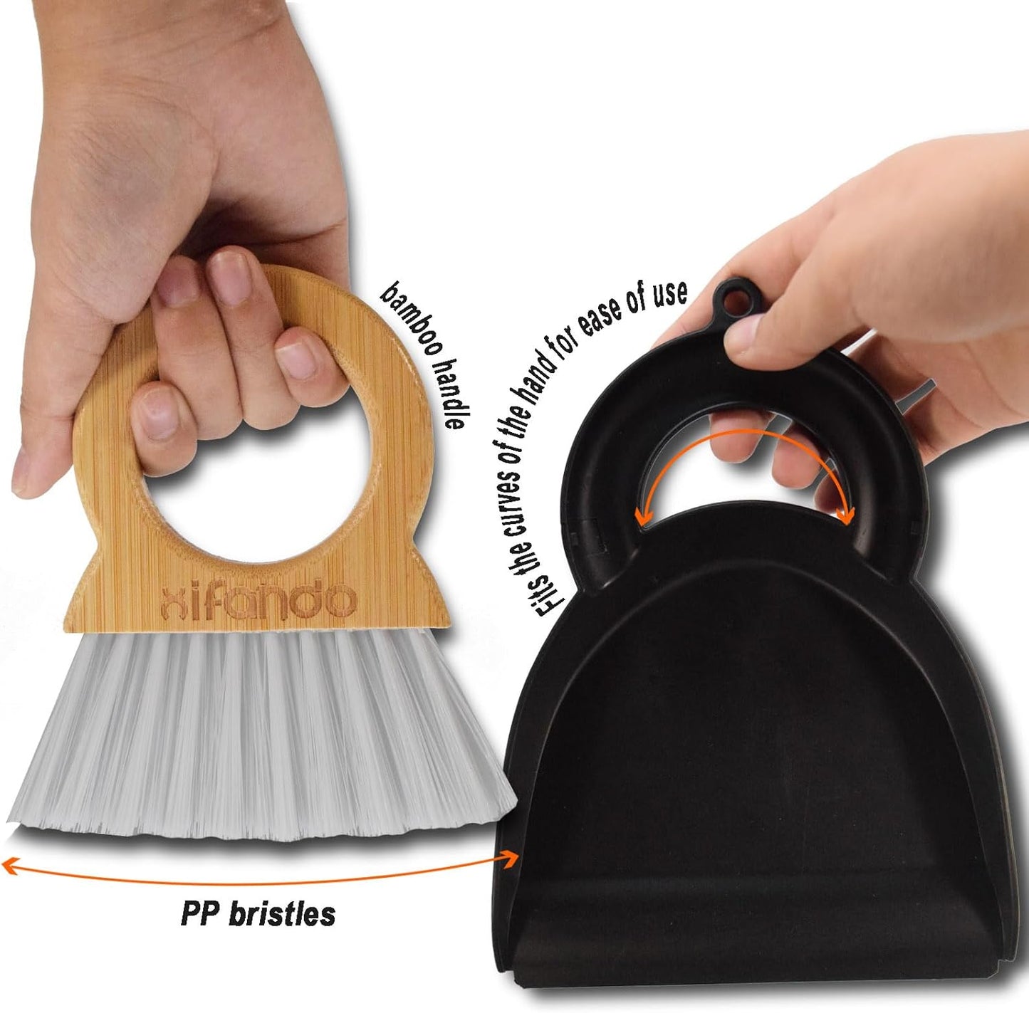 Mini Broom and Dustpan for Housekeeping-Bamboo Handle Small Broom and Dustpan Set Combination Mini Desktop Sweep, Keyboard Cleaning Brush with Shovel Brush,Round Bamboo Handle