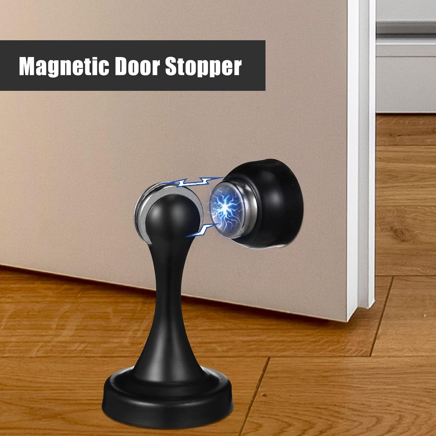 16 Pcs Magnetic Door Stoppers Stainless Steel Door Stops Magnetic Catch Holder with Screws for Wall Floor Mounted Wall Protector Hold (Black)