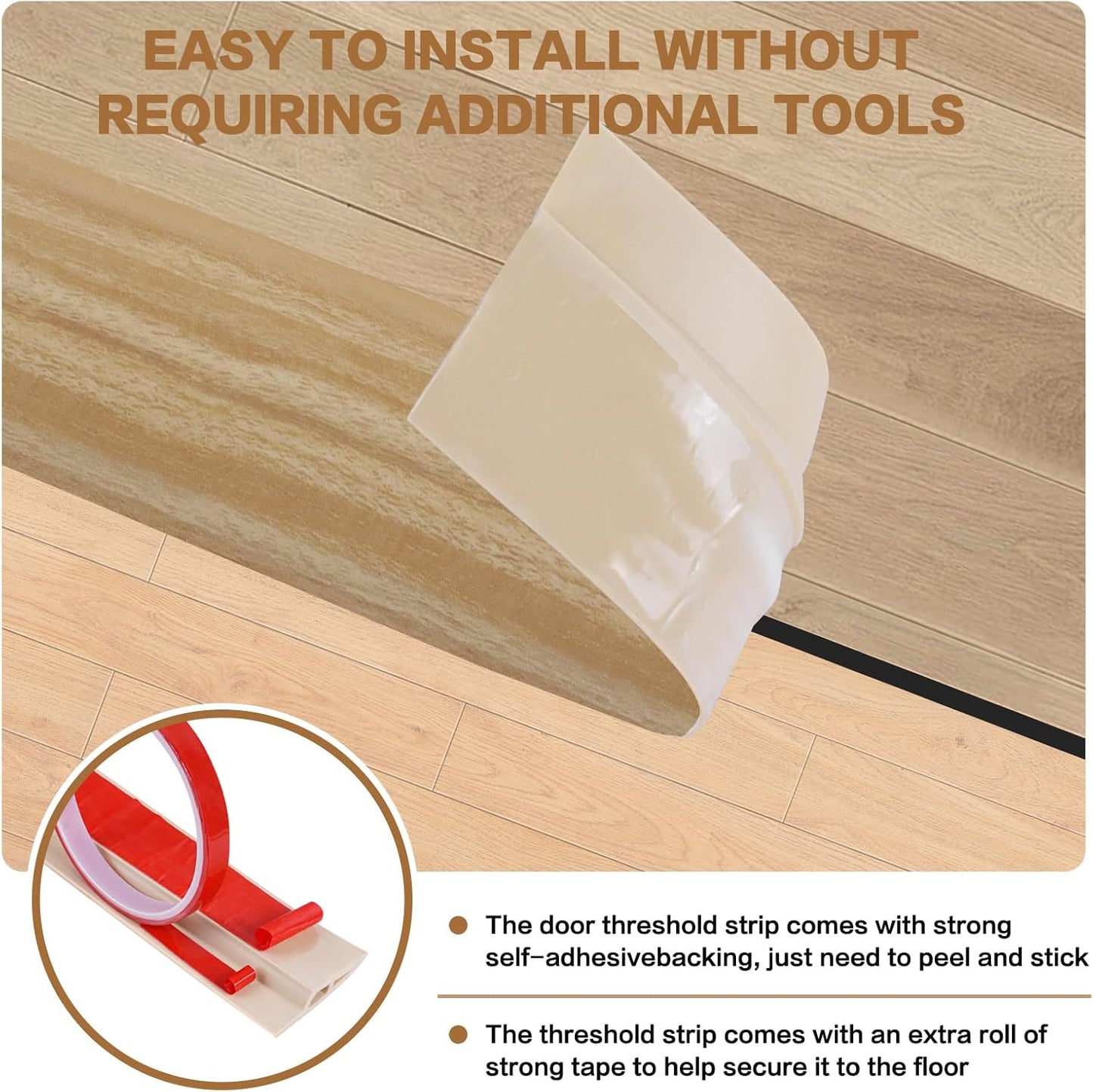 Floor Transition Strip Vinyl Door Threshold Ramp Self Adhesive Carpet Edging Strip Doorway Edge Trim, Overlap Edge Reducer for Laminate Carpet, Floor, Tile (Light Yellow Grain, 1/5" to 2/5", 10Ft)