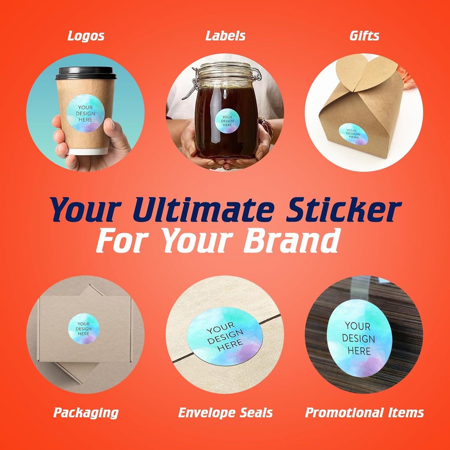 100 Custom Vinyl Stickers - Upload Your own Image, Text, Design, Logo - Personalized Logo Labels for Handmade, Packaging, Bottle, Jars, Candle, Brand Stickers (Sky Blue, 1.5x1.5)