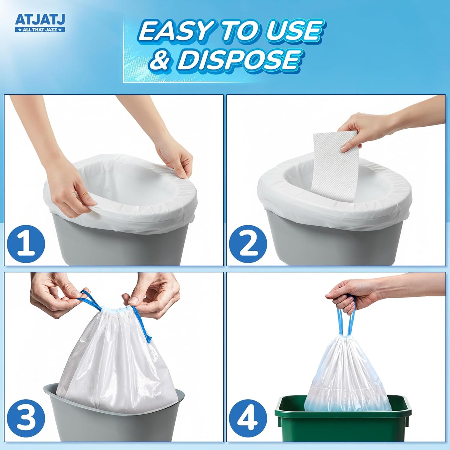 60 Packs Commode Liners With 60 Absorbent Pads, Leak-Proof Disposable Toilet Bags for Adults, Fits All Bedside Toilet Chairs Bucket, Portable Potty Liners for Home Medical Use, No Mess Cleanup