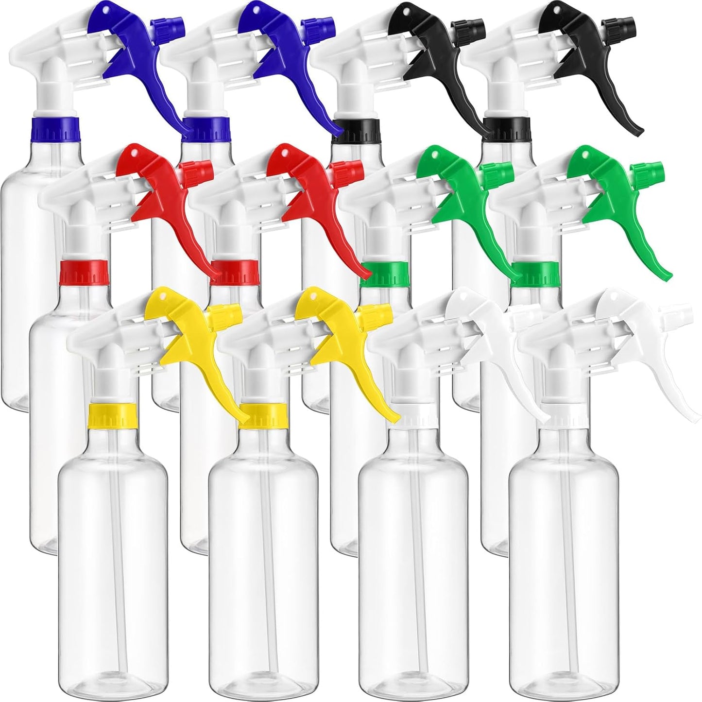 Eccliy 12 Pcs 16 Oz Plastic Spray Bottle, Adjustable Empty Reusable Sprayer for Cleaning, Planting, Water, Bathroom and Kitchen, BBQ, Commercial and Residential(Multicolor,Clear)