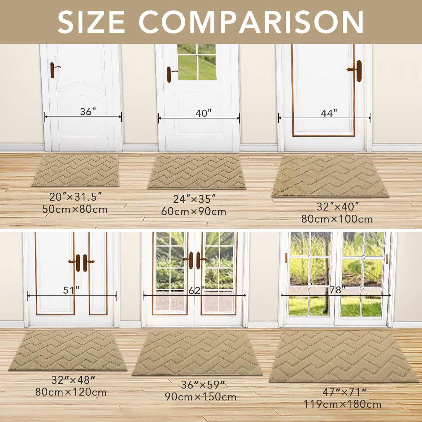 hicorfe Front Door Mat Outside Entrance,32"x40" Absorbent Muddy Dirt Resist Welcome Door Mats Outdoor Indoor,Stain and Fade Resistant,Non Slip Backing Entry Mat Doormat for Entryway(Beige)