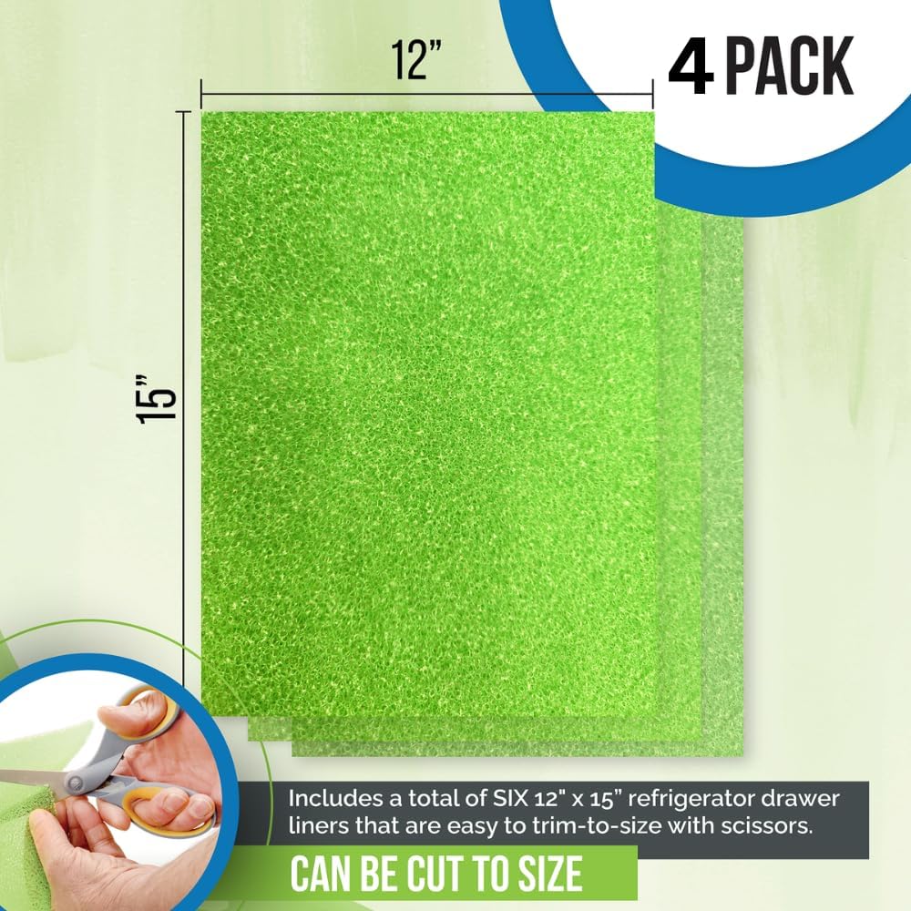 Dualplex® Fruit & Veggie Life Extender Liner for Fridge Refrigerator Drawers, 12x15 Inches (4 Pack) – Extends The Life of Your Produce & Prevents Spoilage