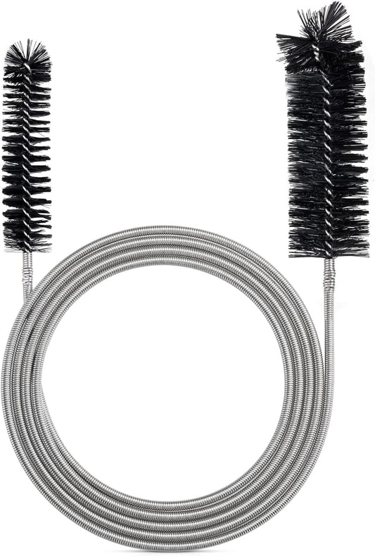 Extra-Thick Drain Brush with Stronger Spring - 67-Inch Flexible Pipe Cleaning Tool - Dual Bristle Heads - Ideal for Curved Pipes and Slim Holes – Black