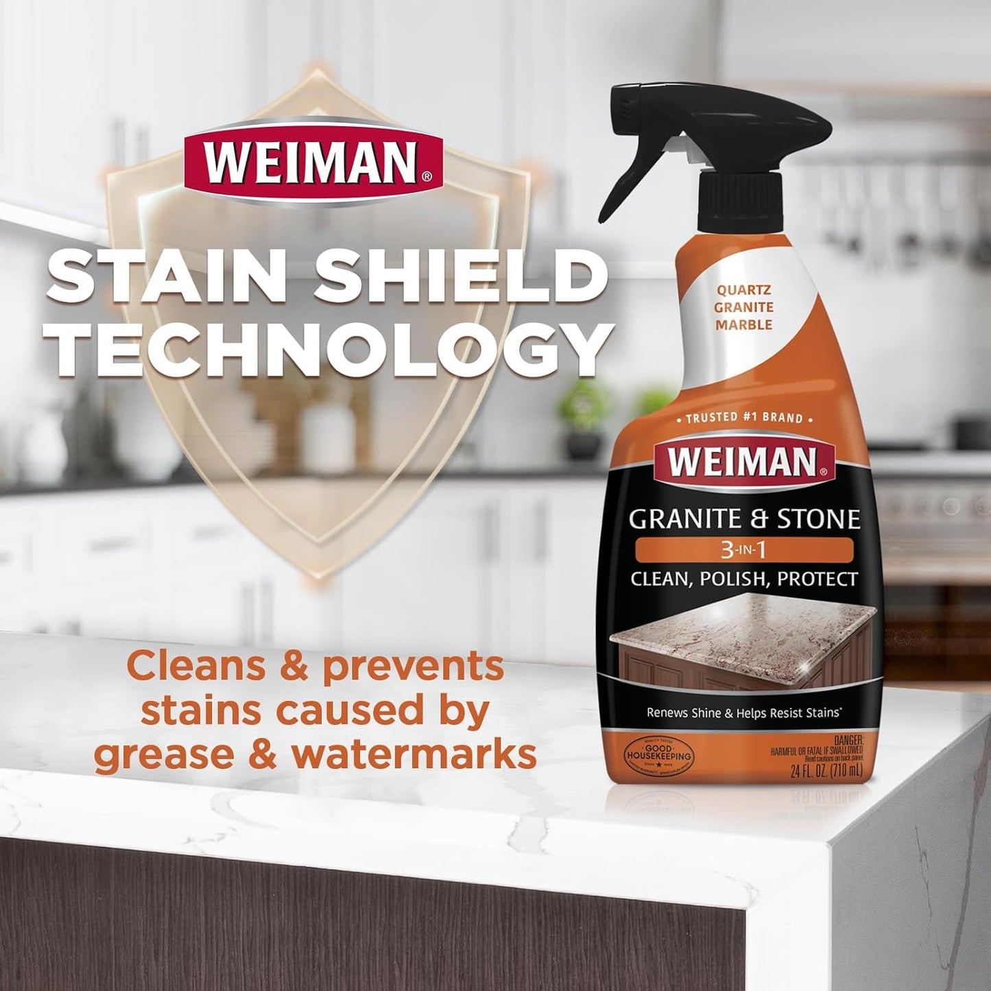 Weiman Complete Countertop Clean & Protect Kit - For Granite, Marble, Quartz & Stone - Granite & Stone Cleaner and Polish - 24 oz, Granite & Stone Sealer -24 oz