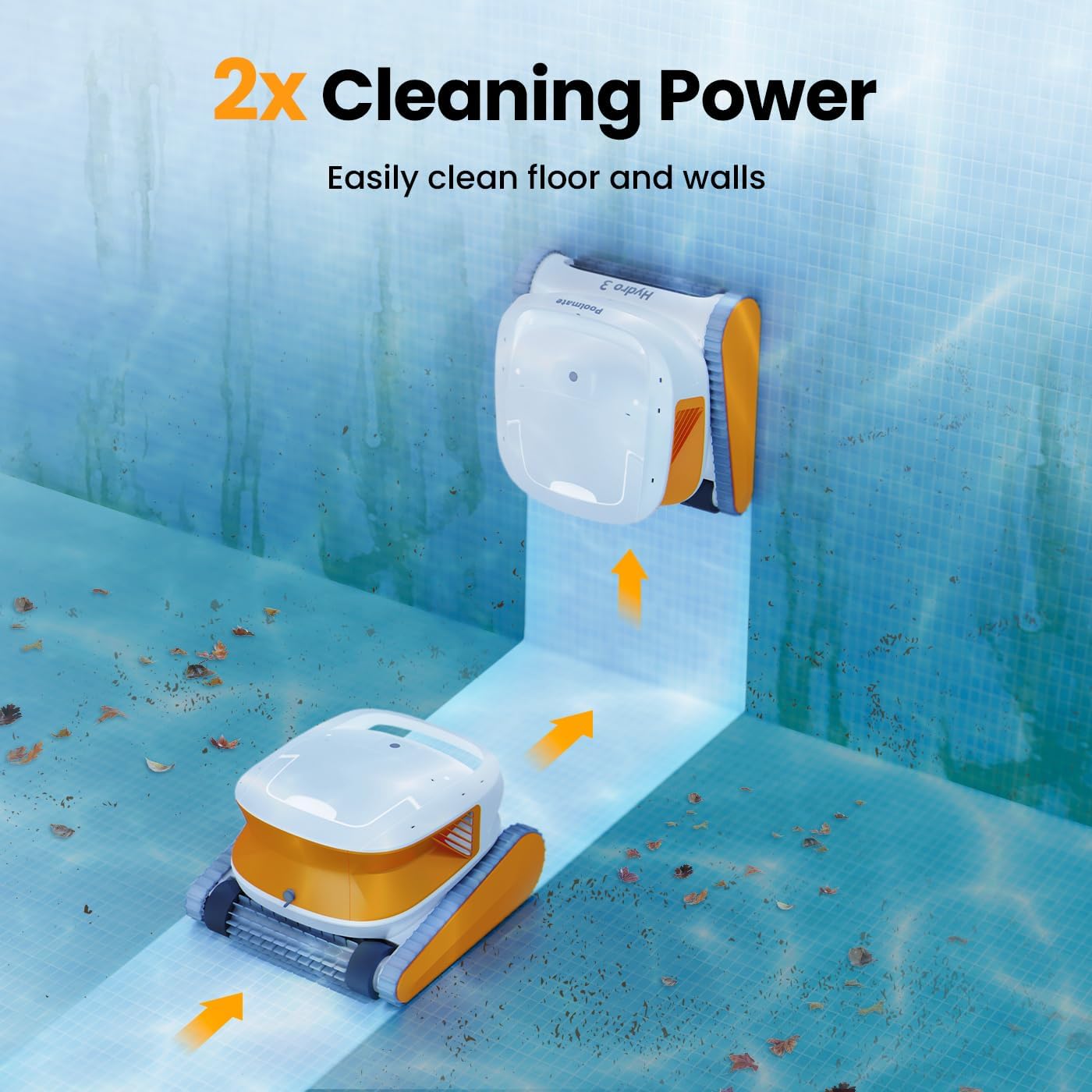 Hydro 3 Cordless Robotic Pool Cleaner, 150W Pool Vacuum with Wall Climbing Function, 200mins Runtime, 2 Brushless Motor + 4.1L Filter Basket Ideal for Inground Aboveground Pools
