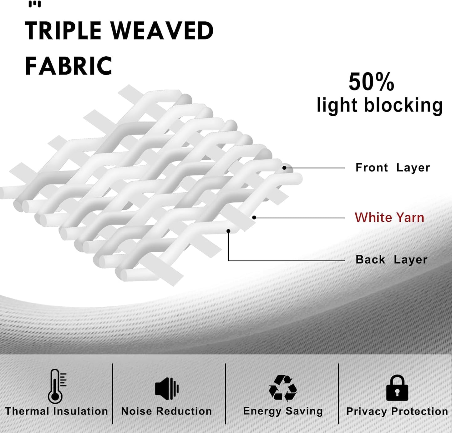 DWCN White Curtains for Living Room Thermal Insulated, 50% Light Blocking Curtains for Bedroom, Dining Room Window, W 52x L 54 Inch, Set of 2 Rod Pocket Curtain Panels