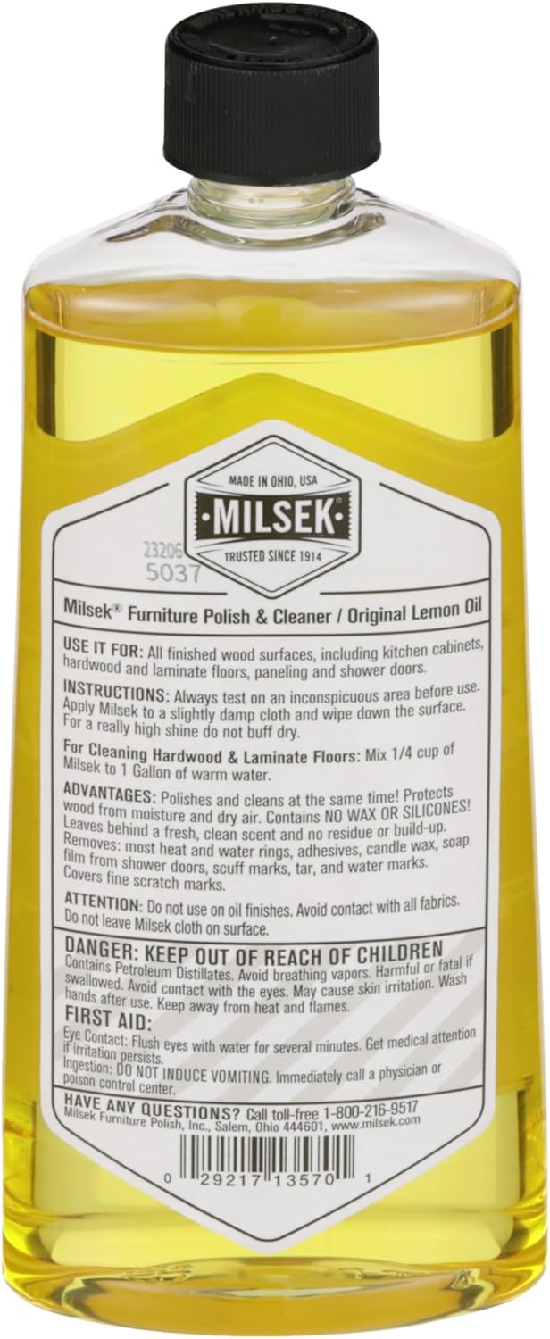 Milsek Furniture Polish and Wood Cleaner with Lemon Oil - Multipurpose Solution for Home Improvement from Hardwood Floors to Kitchen Cabinets - 12 Fl Oz (Pack of 4)