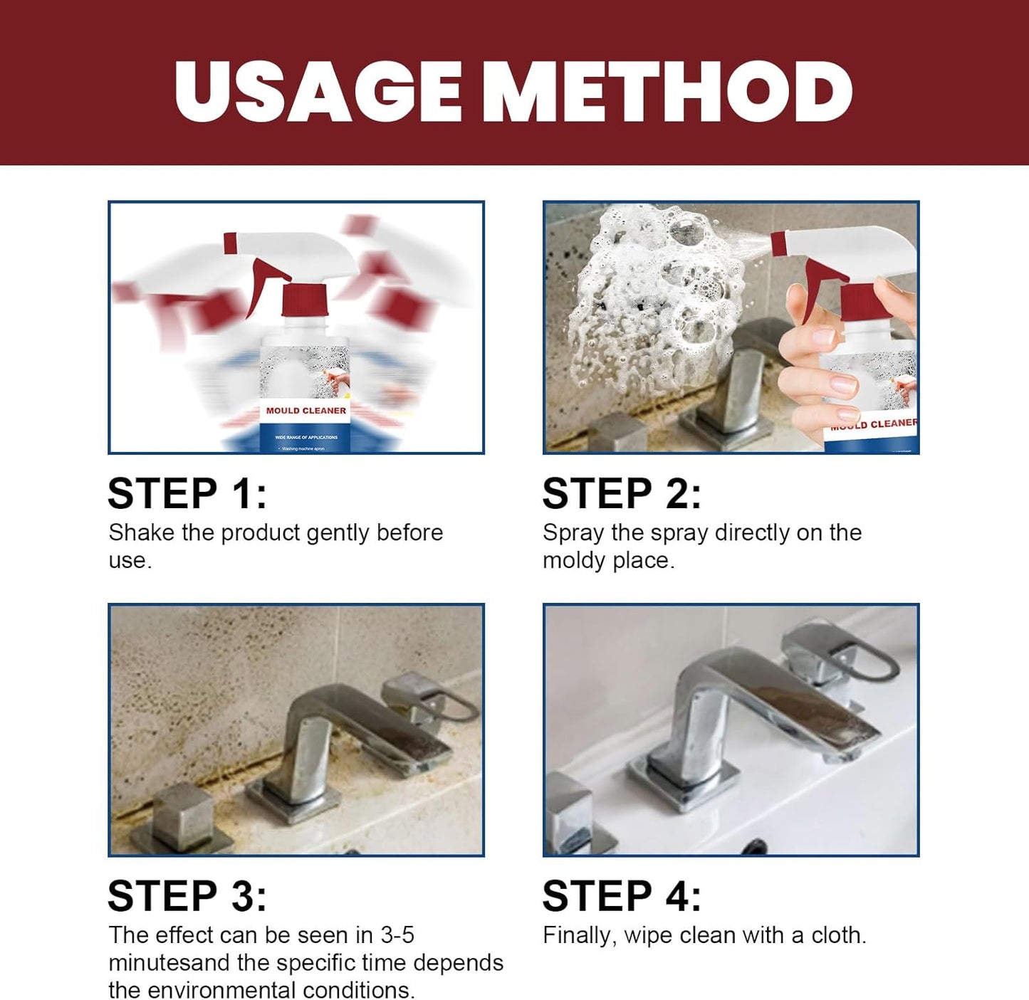 Mould Cleaner Spray Powerful Foam Cleaning Spray | Multi-Surface Fast-Acting Stain Remover for Kitchen, Bathroom, Wall and Tile Cleaning, No Scrubbing Required (1, 2.04oz)