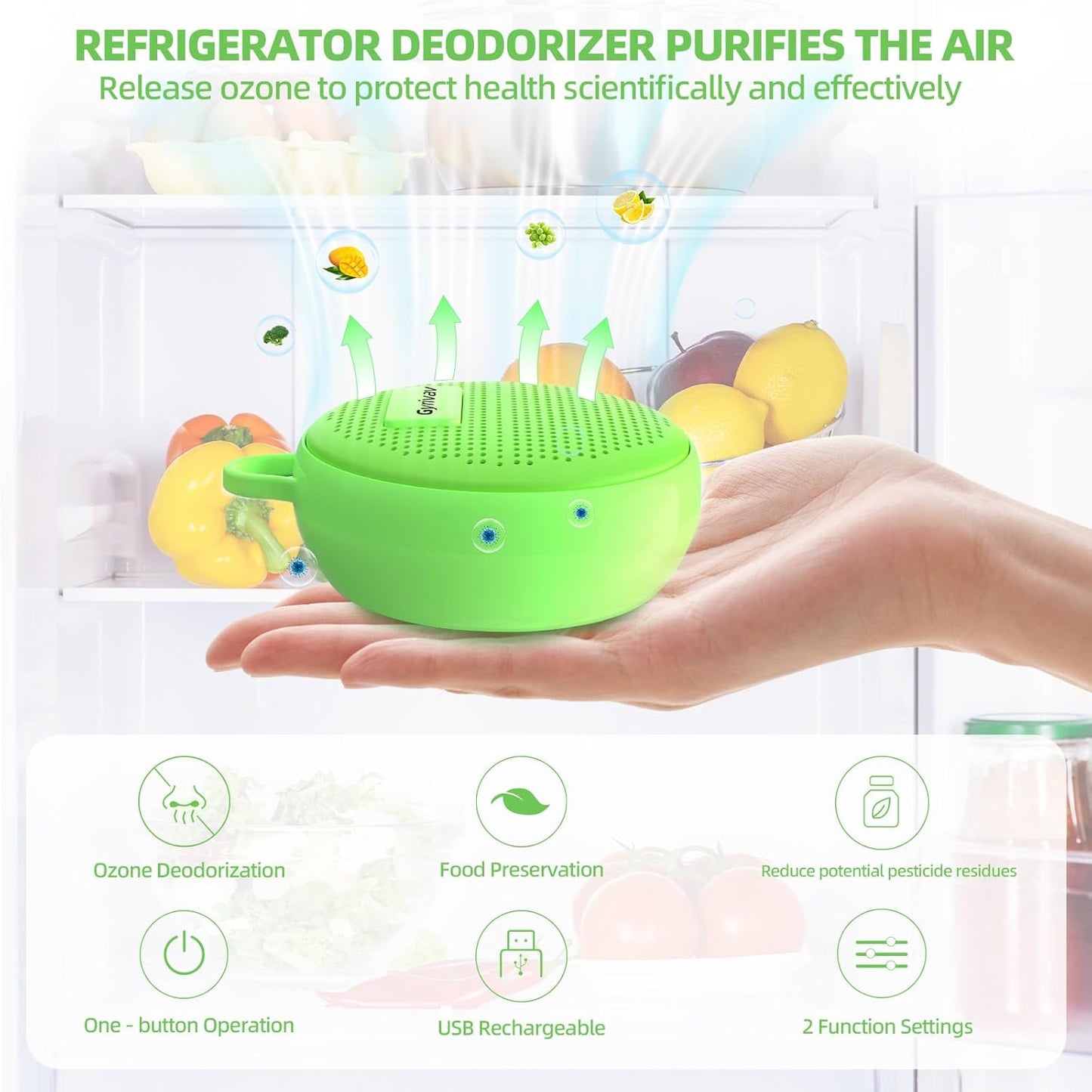 Fridge Deodorizer, Mini USB Odor Eliminator, Refrigerator Deodorizer, Suitable for Refrigerator, Car, Wardrobe, Shoe Cabinet, Better Than Than Charcoal Air Purifiers（Green）
