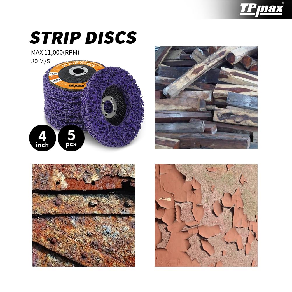 4 inch Stripping Discs Rust Remover Discs Remove Paint and Oxidation 5/8 inch Arbor Clean Discs Poly Strip Disc Angle Grinding Wheel - 5 Pack(Purple)
