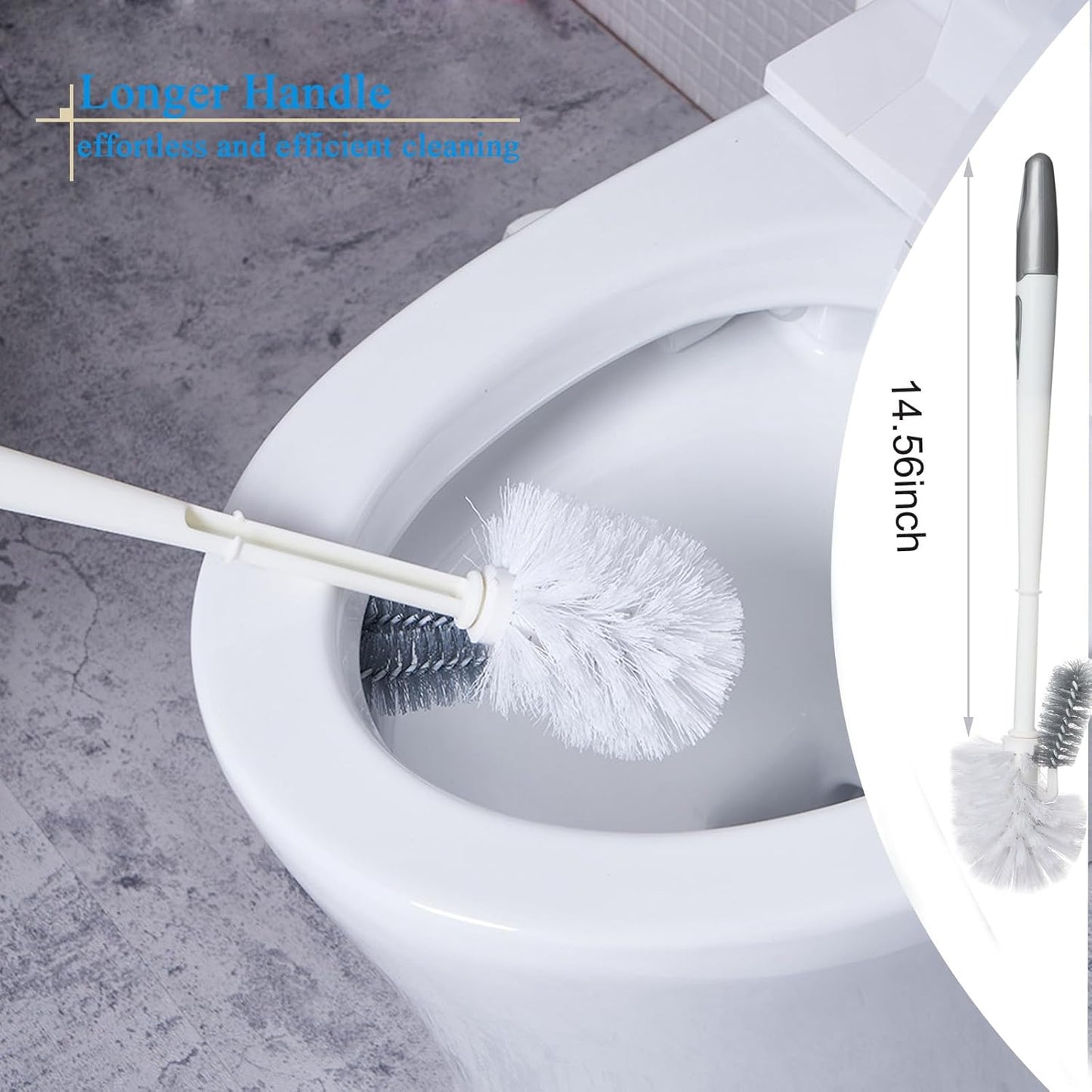 2 Pack Toilet Bowl Brush with Holder for Bathroom, Under-Rim Double Brush Head, Long Handle Household Cleaning Brushes Set (2 Pack Grey Brush with Holder)