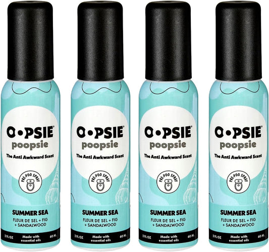 OOPSIE POOPSIE - Summer Sea - Before & After You Go Toilet Spray 2oz - Portable Odor Eliminator - 4 Pack