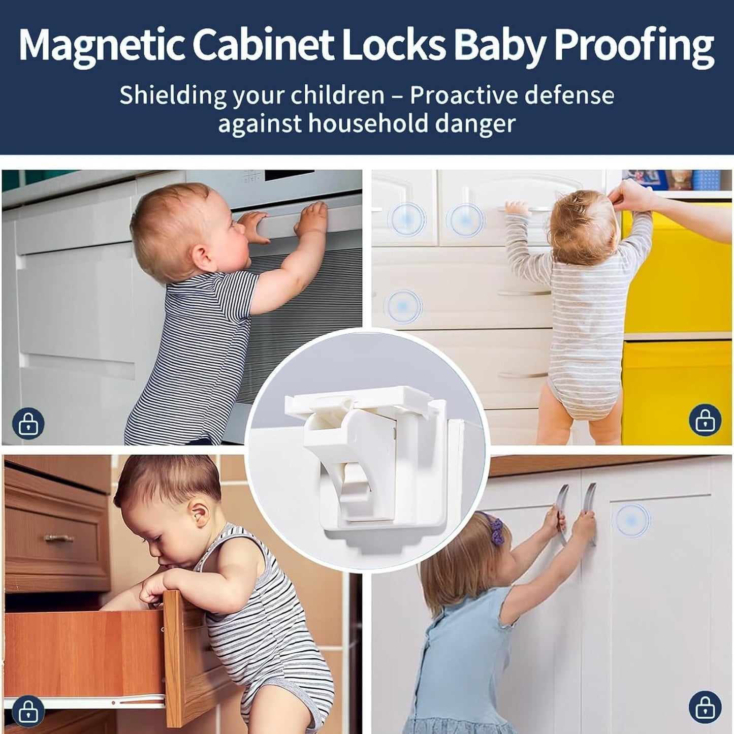 12 Pack Magnetic Cabinet Locks Baby Proofing, Child Proof Cabinet Locks, Child Safety Cupboard Drawers Latches - Adhesive Easy Installation