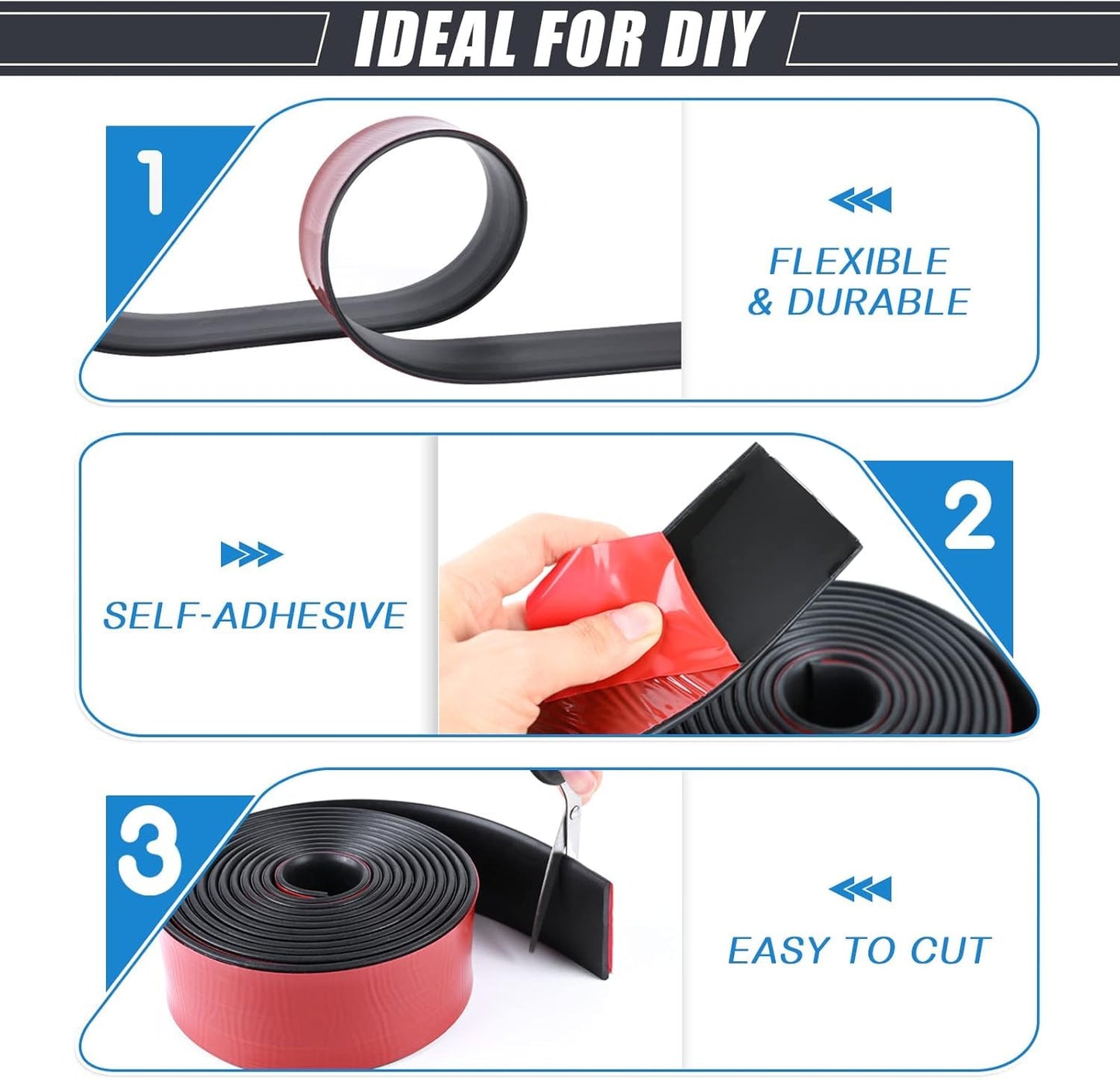 Adhesive Rubber Strips Neoprene Rubber Sheets, Rolls & Strips with Adhesive Backing Rubber Pads Self Stick Seal Rubber Gasket Adhesive Back for Matting Padding - 2" Wide x 1/16" Thick x 10' Long