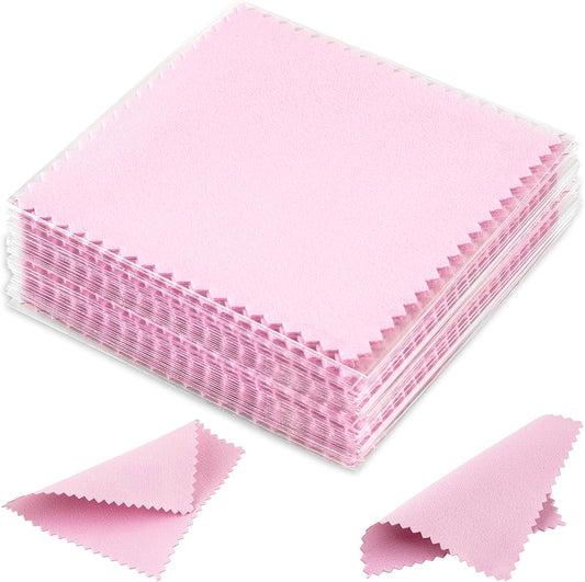 50 Pack Jewelry Polishing Cloth, 3.15" x 3.15" Pink Cleaning Cloths, Small Silver Cleaning & Polishing Cloth for Jewelry, Individually Wrapped.