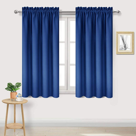 DWCN Blackout Curtains Room Darkening Thermal Insulated Bedroom Curtains Window Curtain Panels, 38 x 54 inches Long, Set of 2 Classic Blue Rod Pocket Drapes