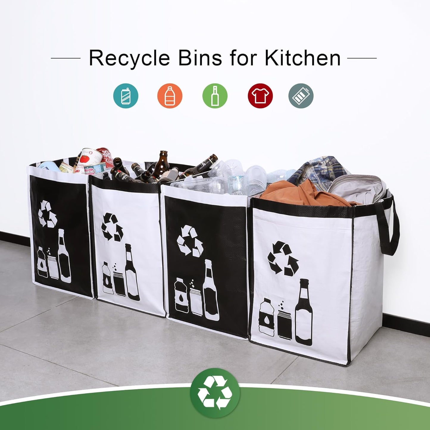 Recycle Waste Bag for Kitchen Home- Indoor Recycling Bins Trash Sorting Organizer, Reusable and Waterproof, 4 Pack