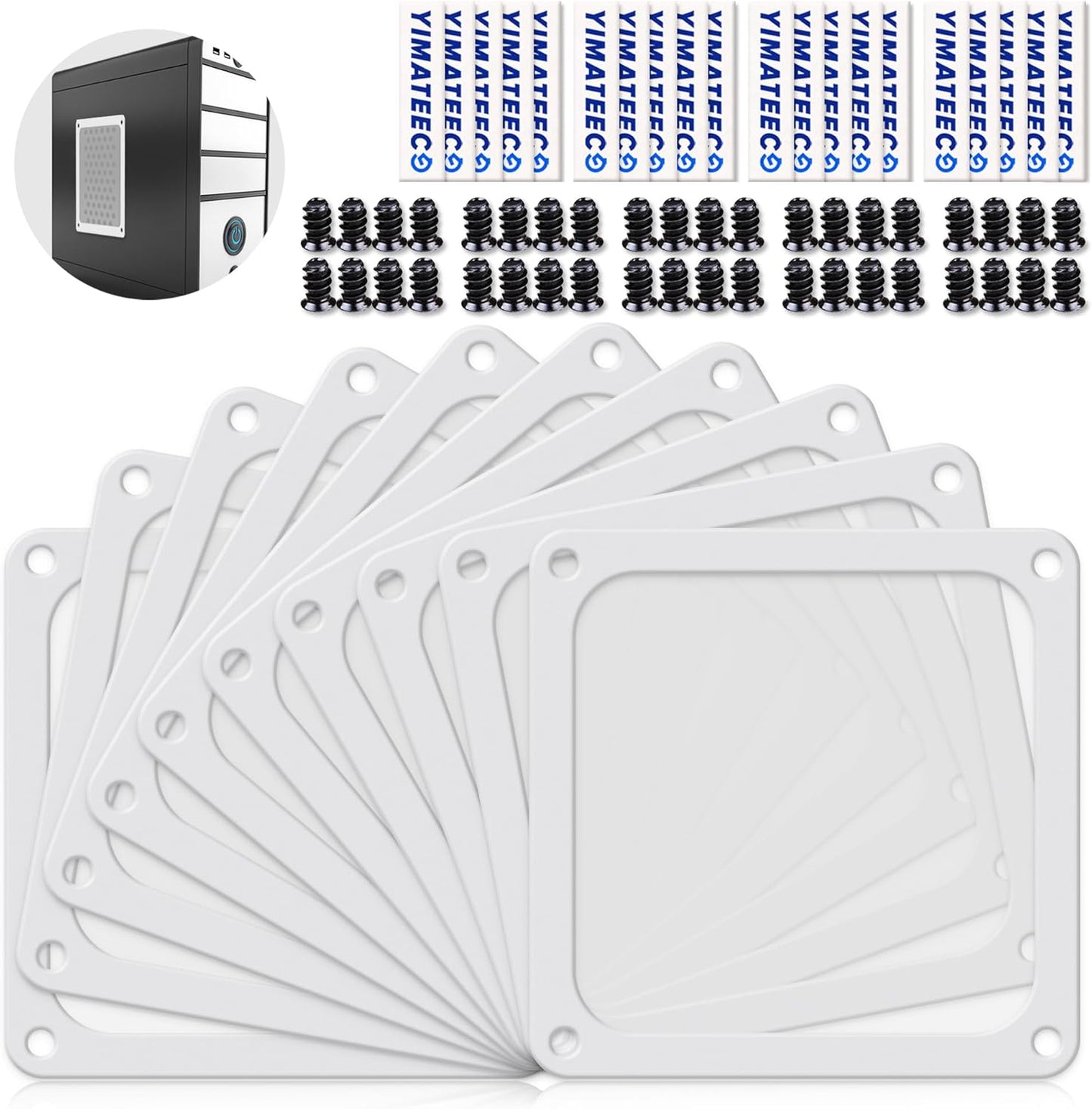 Dust Filter PC 140mm for Computer Cooler/PSU/Routers Nylon 80 Mesh, Magnetic Frame PC Fan Dust Mesh PC Cooler Filter Dustproof Computer Fan Grills (Nylon, 140 * 140mm, 10pcs, White)