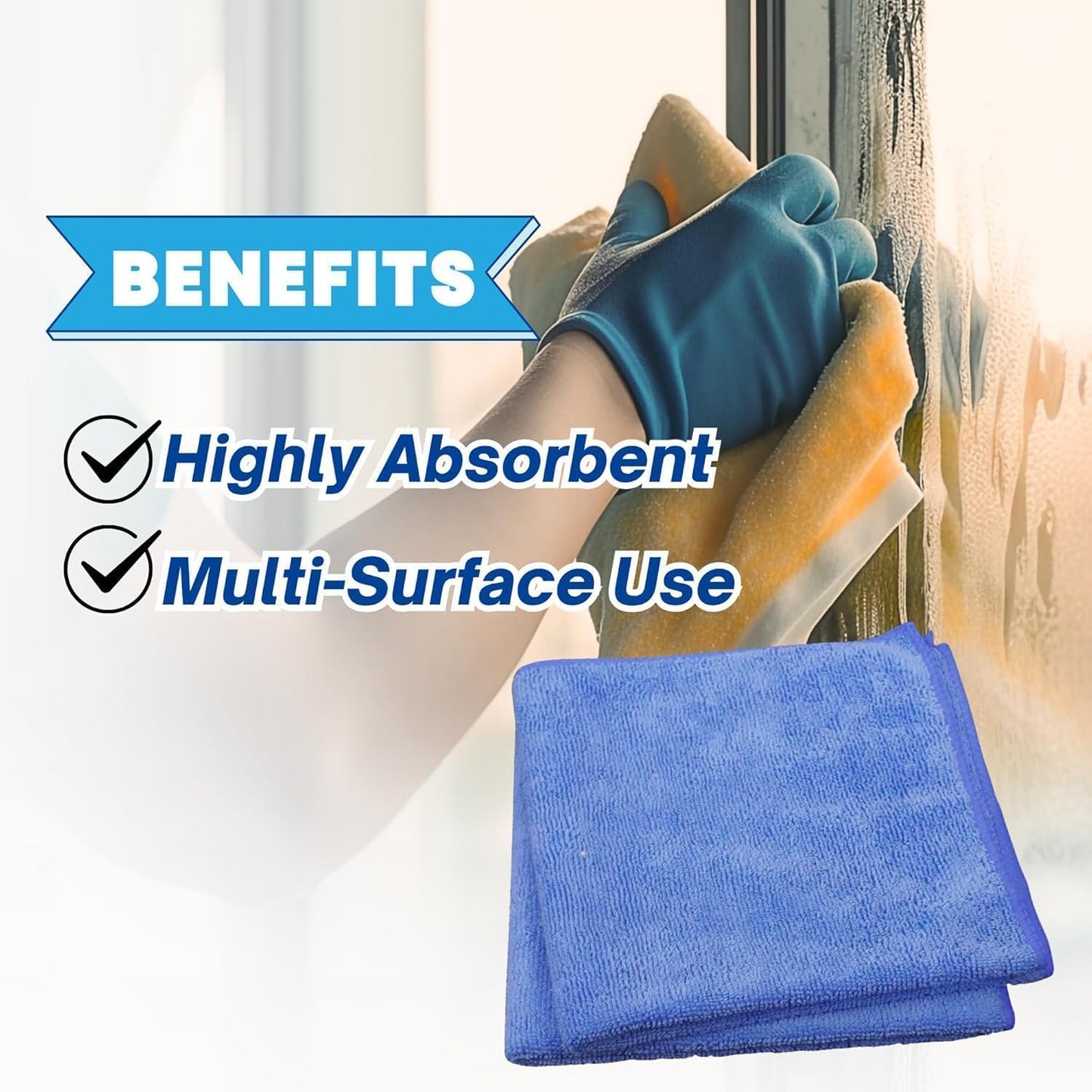 Single Microfiber Cleaning Cloth 40x40 cm - Ultra Absorbent Microfiber Cloth for Home, Kitchen Car Bathroom Rags Polish Cleaning 250 GSM (Dark Blue)