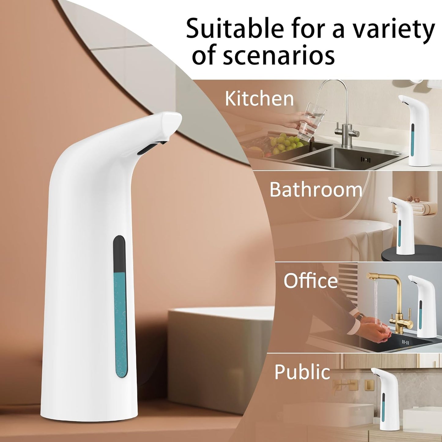 Automatic Liquid Soap Dispenser Touchless,400ML Modern White Dish Soap Dispenser with Sensor,4 Gear Adjustable Battery Operated Waterproof Hand Sanitizer Dispenser for Bathroom
