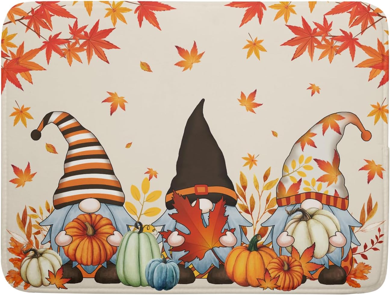 Fall Gnome Dish Drying Mat for Kitchen Counter Fall Pumpkin Dish Drying Mat Absorbent Fast Dry Drying Mat 16x18 Inch Thanksgiving Day Maple Leaves Dishes Pad Dish Drainer Rack Mats Fall Decor