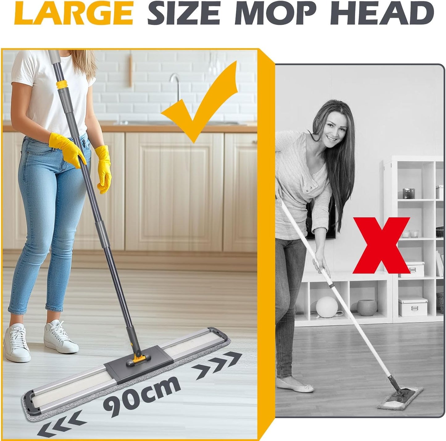 MASTERTOP Commercial Mop, 36'' Large Dust Mop,Heavy Duty Industrial Push Mops with 3 Reusable Microfibre Pads & 62'' Adjustable Handle for Home,Hotel,Mall,Warehouse