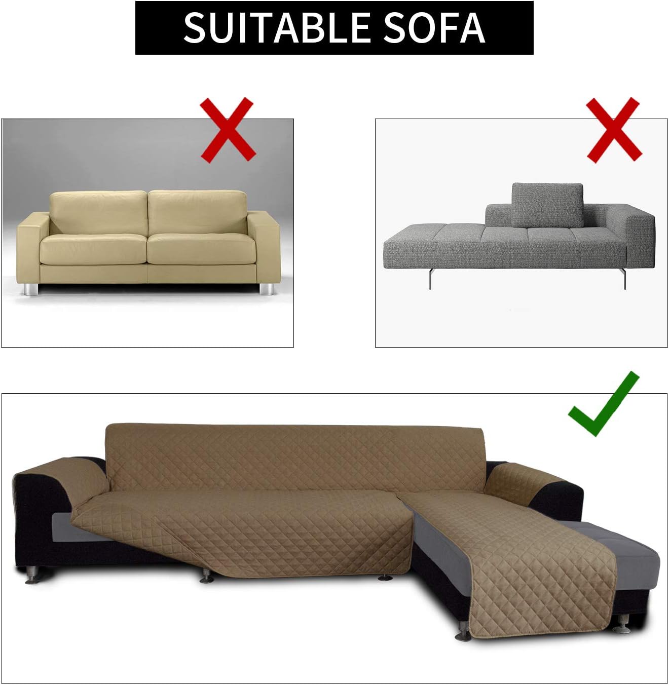 Easy-Going L Shape Sofa Slipcover - Sectional Couch Cover With Chaise Lounge - Reversible Furniture Protector for Pets, Kids, Children, Dogs, Cats (Small, Camel/Camel)