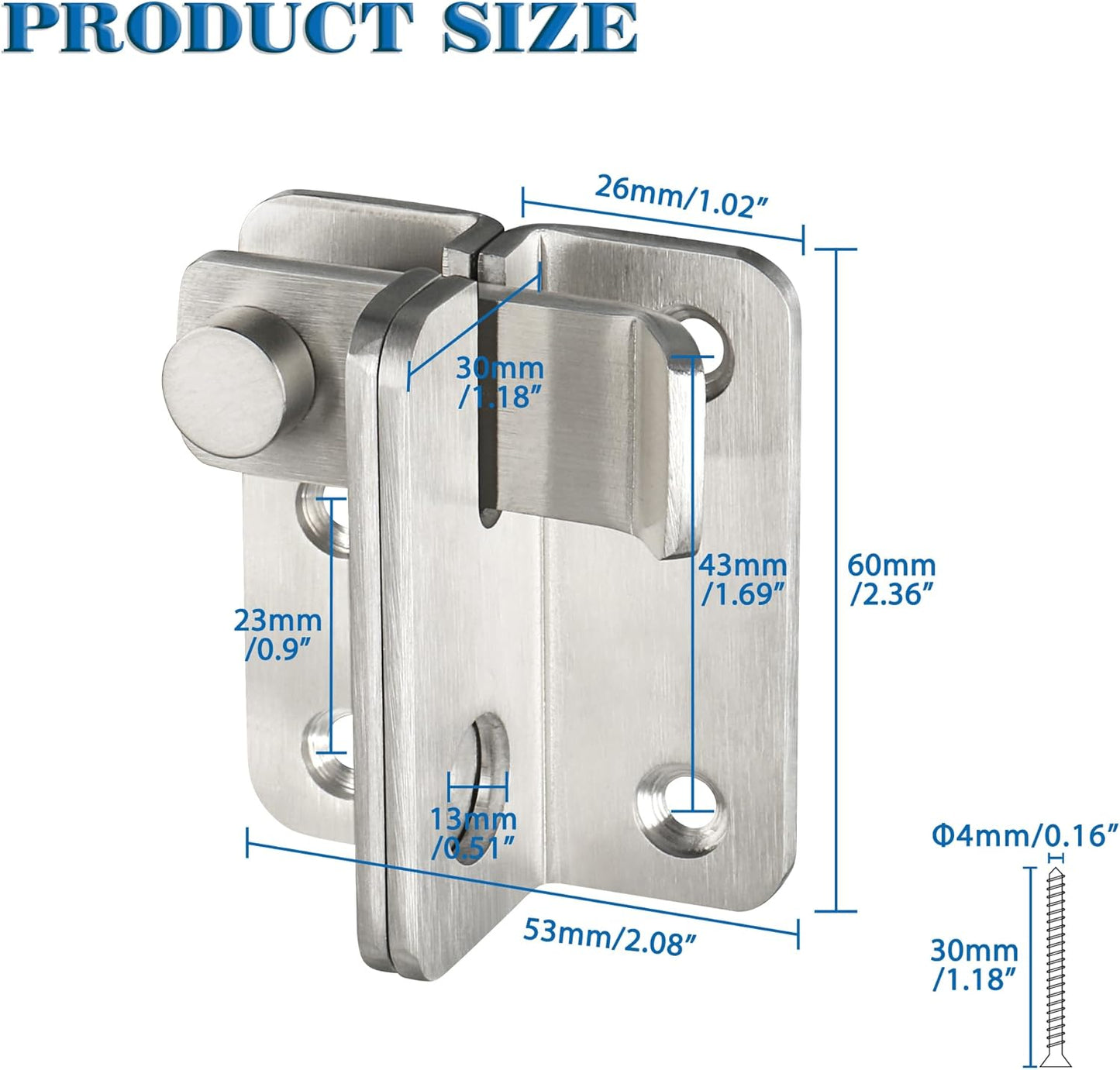 Alise Flip Latch,Gate Latches Slide Bolt Latch Safety Door Lock Catch for Barn Cabinet Pet Cage Wood Fence Bathroom Garage Window,SUS304 Stainless Steel Gate Hardware Locks,Brushed Nickel MS5009