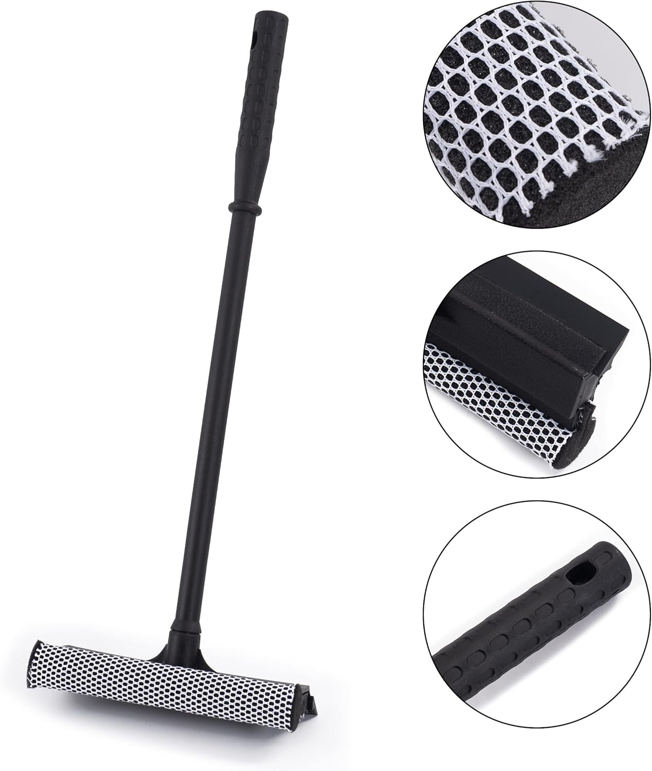 Matthew All Purpose Window Squeegee w/Premium Microfiber Cloth 3Pcs,Car Squeegee Windshield Cleaning Sponge and Rubber Squeegee,2-in-1 Window Cleaner Sponge(10'') and Soft Rubber With Pole 20''(3Pack)