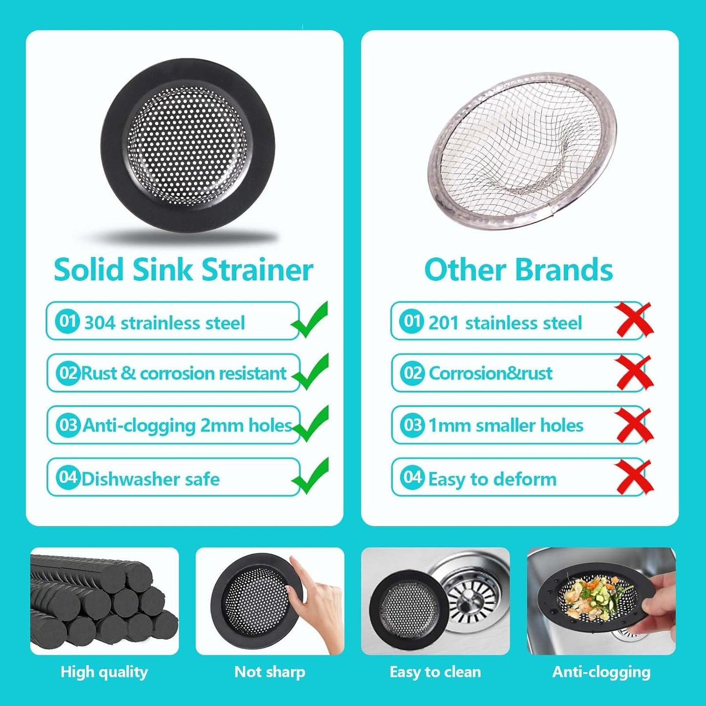 3 PCS Kitchen Sink Stopper Strainer,Anti-Clogging Stainless Steel Sink Disposal Stopper, Garbage Disposal Plug, Perforated Basket Drain Filter Sieve or Keep Water for Standard Kitchen Sink Drain,Black