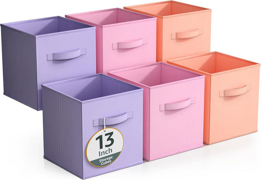 Sorbus Fabric Storage Cubes - 6 Foldable Storage Bins for Organizing Pantry, Cubbies, Toy Box - Clothes Storage & Closet Organizer - 13 Inch Collapsible Cube Baskets for Shelves with Handle