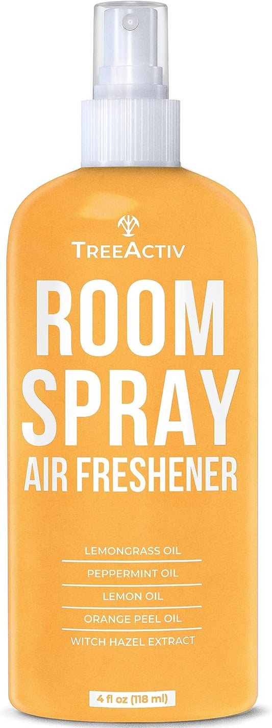TreeActiv Aromatherapy Room Spray 4 oz, Natural Citrus Air Freshener, Essential Oil Odor Eliminator for Bedding, Pillow, Linen Mist, 1000 Sprays