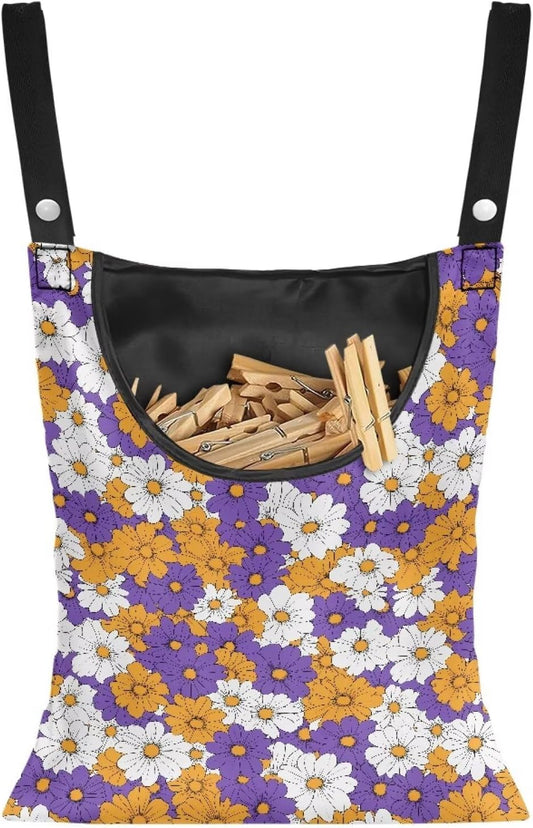 2 Pcs Clothes Pin Hanging Bag, Hippie Flower Multi-Functional Clothespin Bag for Clothes Pin Hanging Bag and Pin Bag Fits Outdoor Laundry Clothesline