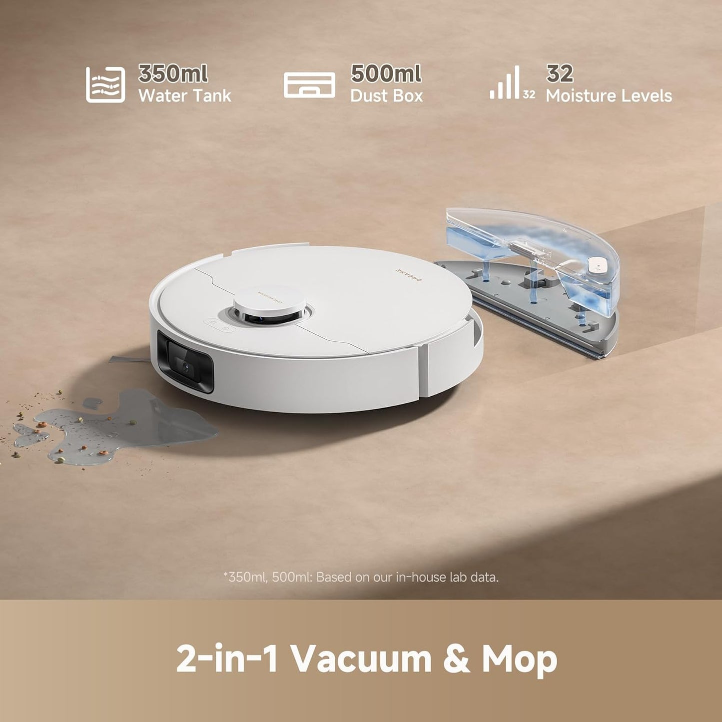 DREAME D20 Pro Plus Robot Vacuum, 13,000Pa Suction, DuoBrush for Pet Hair, Corner Cleaning, Self Emptying, LDS Navigation Laser Avoidance, Vacuum Mop, Hard Floors&Carpets, 5,200mAh Battery White