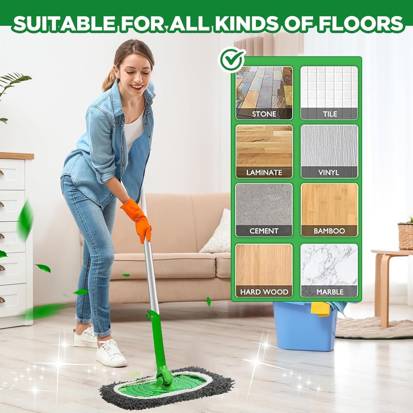 Reusable Microfiber Mop Pads Washable Wet Pads Compatible with Swiffer Sweeper Refills Pads for Wet & Dry Sweeping Cloths Mop Head Replacement for Household Cleaning