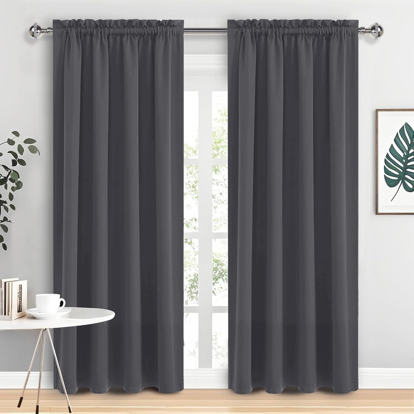DWCN Blackout Curtains for Living Room 95 Inch Length 2 Panels Set, Solid Thermal Insulated Energy Saving Rod Pocket Window Treatment Curtains Blackout Drapes (W52 x L95 Inch, Dark Grey)