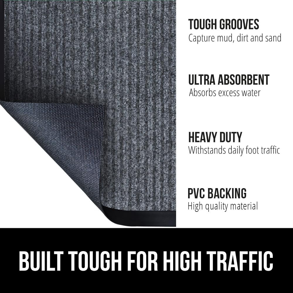 GORILLA GRIP Traffic Guard Door Mat, 47x35, Heavy Duty Welcome Mats, Commercial Office Space Doormat, Waterproof, Fade Resistant, Strong Rubber Backing, Low Profile, Shoe and Boot Scraper, Gray