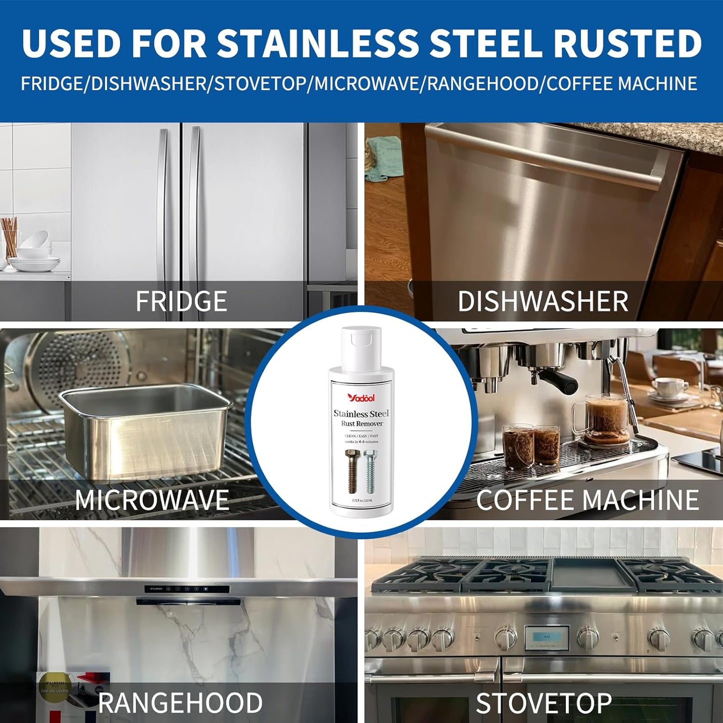 Stainless Steel Rust Stain Remover & Cleaner, Rust Spot Stain Remover for Stainless Steel Appliances and Furniture - Ideal for Grill, Fridge, Knife or Pan & more - 3.72 Fl Oz
