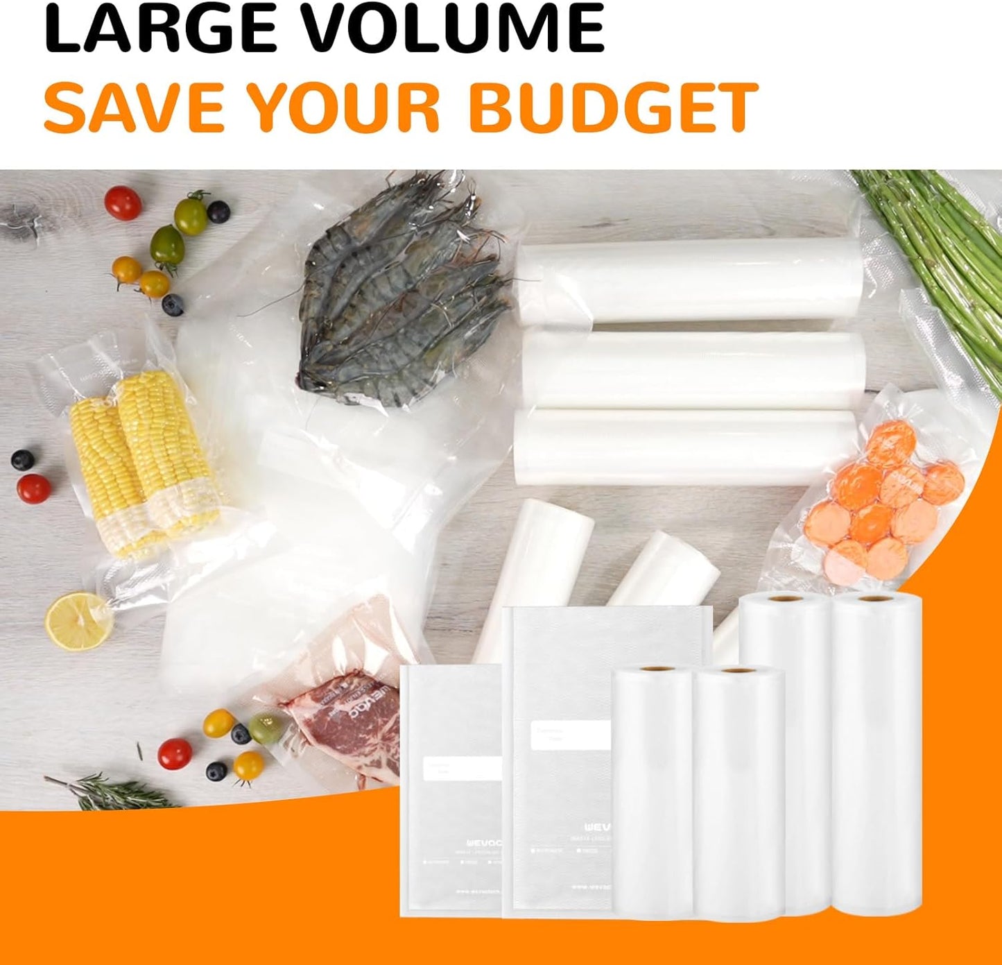 All-in-One Variety Pack Vacuum Sealer Bags & Rolls – 50x 6''x10'', 70x 8''x12'', 2 Rolls 11''x20', 2 Rolls 8''x20' – Premium Commercial-Grade for Food Storage, Meal Prep, & Sous Vide, Wevac