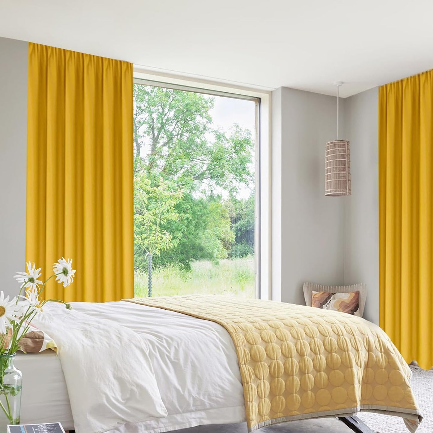 DWCN Blackout Curtains Room Darkening Thermal Insulated Bedroom Curtains Window Curtain Panels, 38 x 84 inches Long, Set of 2 Yellow Rod Pocket Drapes