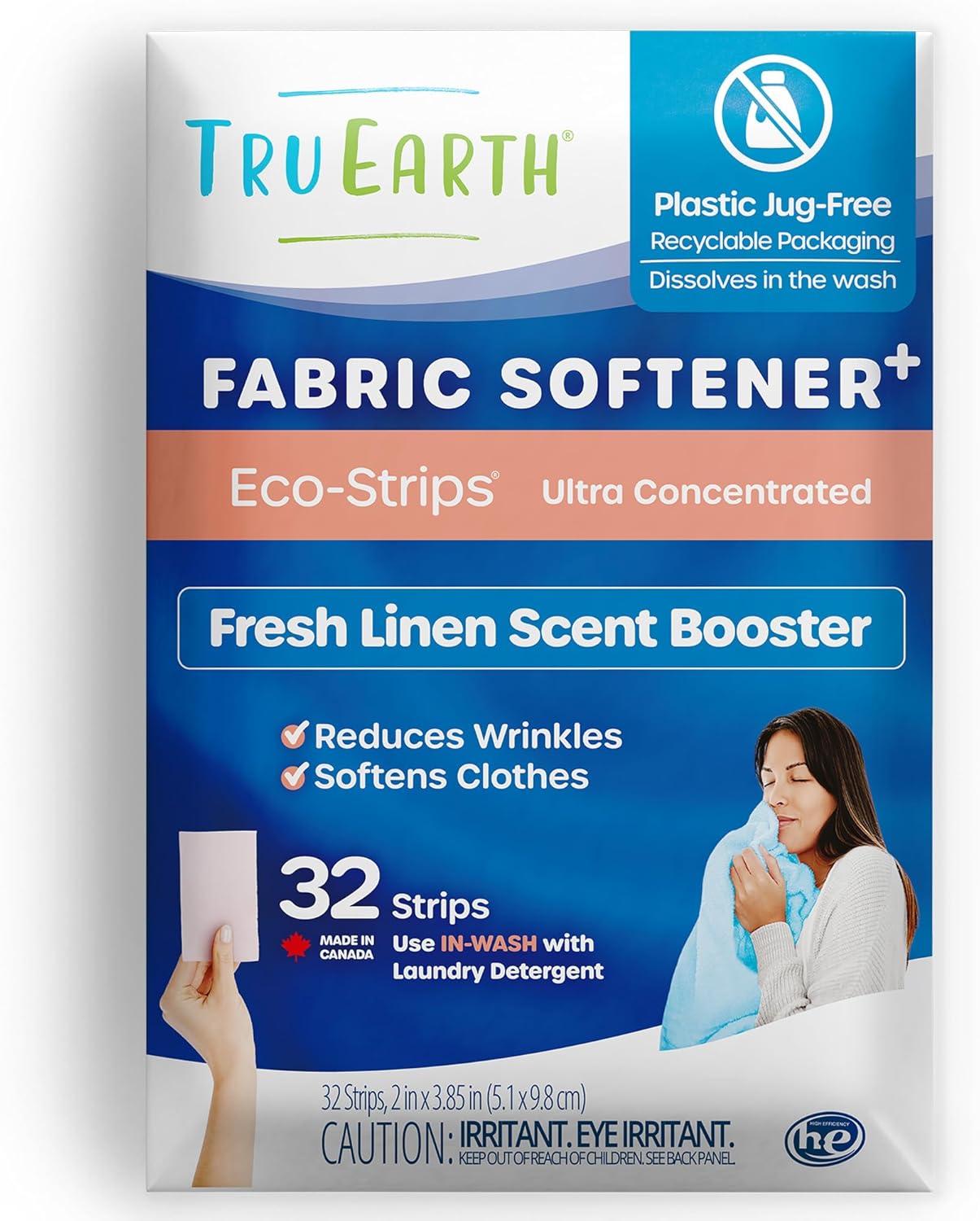 Tru Earth Fabric Softener Strips for Washing Machine, Alternative to Fabric Softener Liquid and Pods, Fresh Linen Scent Booster, Up to 64 Loads Per 32-Count