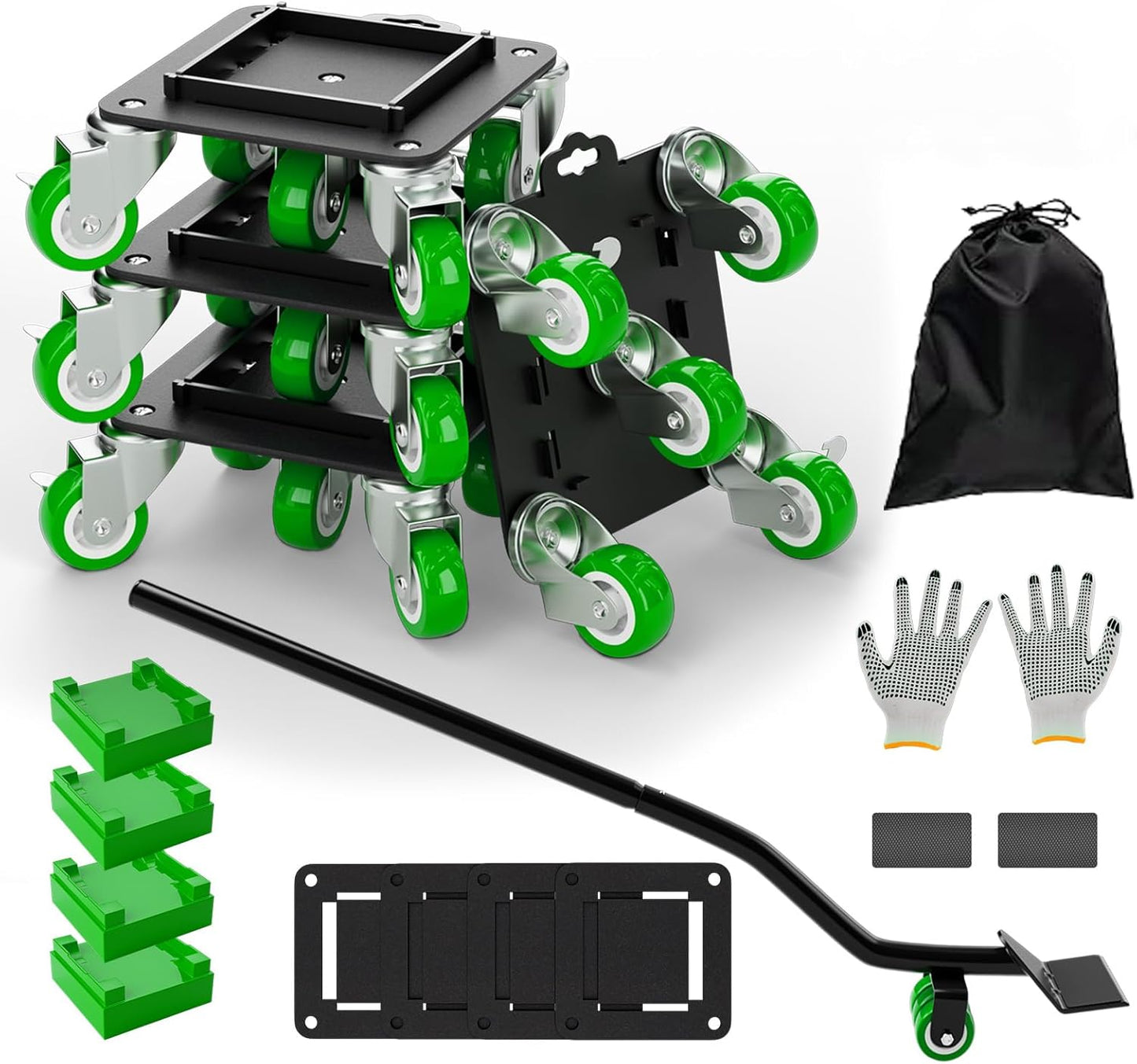 Furniture Dolly 5 Wheels Heavy Duty with Removable Side Guards,3307 Lbs Capacity,360° Rotating Wheels & Tail Brake,Furniture Movers Lifter Tool for Sofas,Beds, Appliances,–Stable,Safe,and Easy to Use