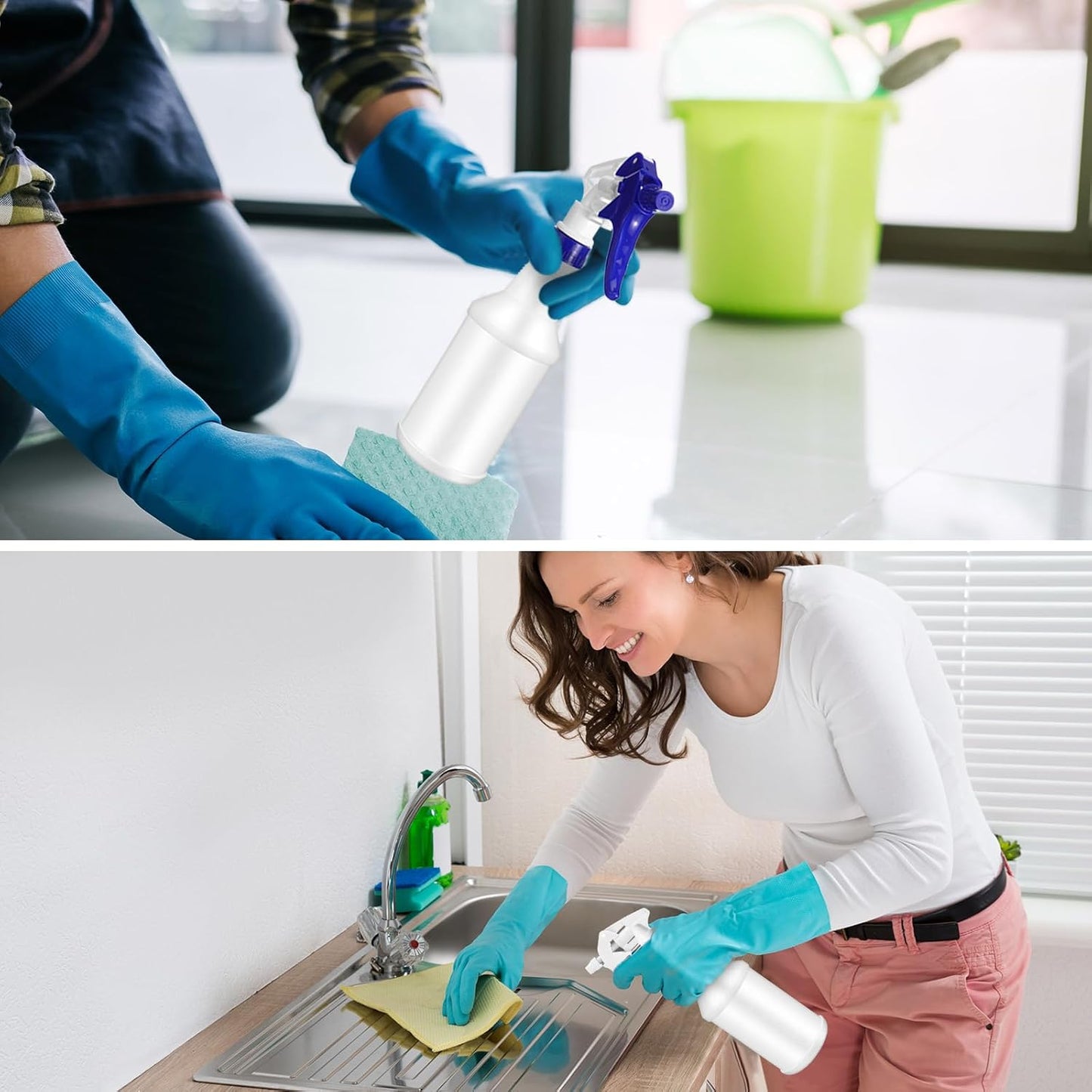 Eccliy 12 Pcs 16 Oz Plastic Spray Bottle, Adjustable Empty Reusable Sprayer for Cleaning, Planting, Water, Bathroom and Kitchen, BBQ, Commercial and Residential(Blue, White,Original)