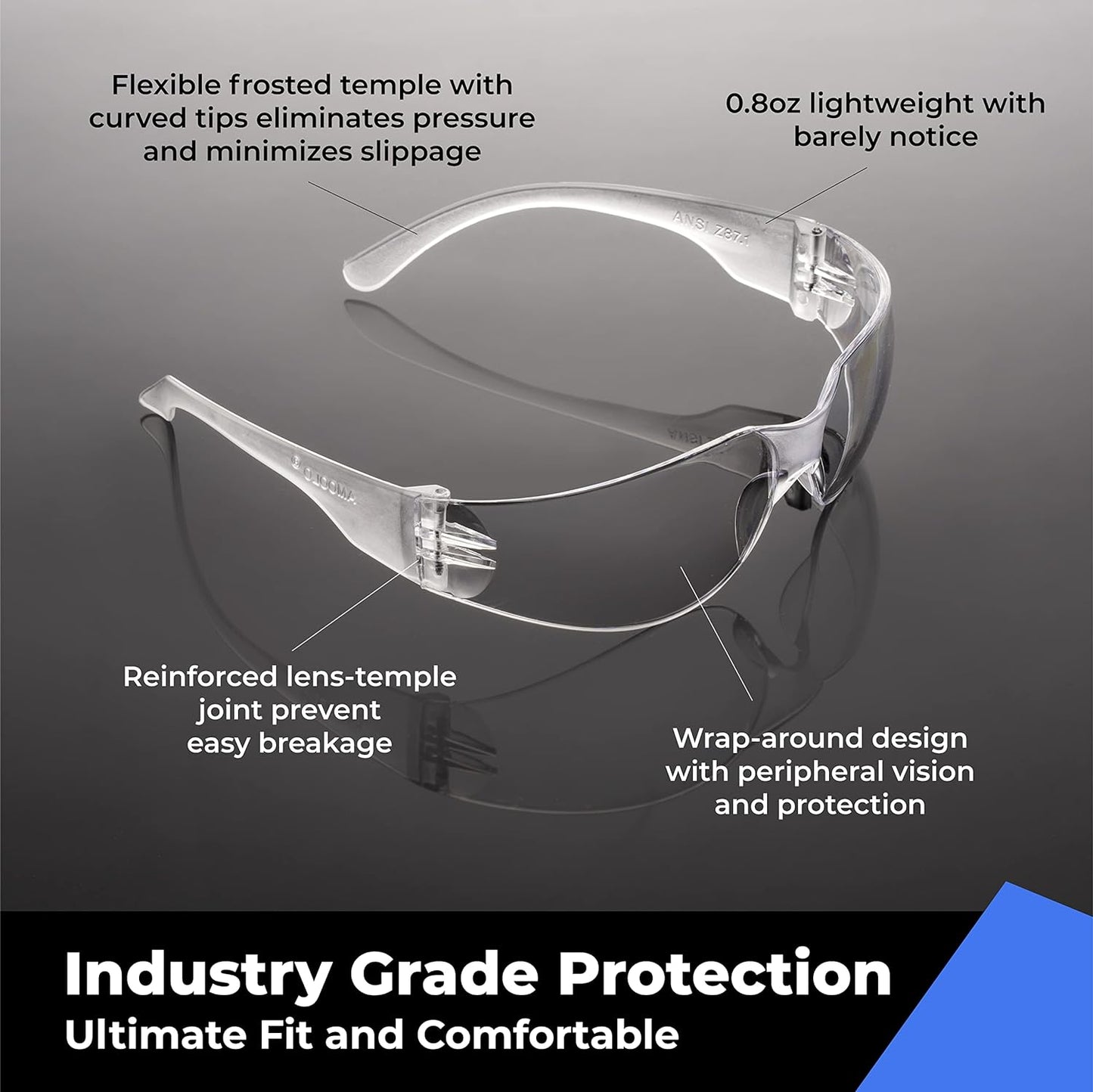 amoolo Clear Safety Glasses Bulk of 24, Protective Eyewear for Men Women, ANSI Z87.1 Impact Resistant Eye Protection for Work, Lab, Construction