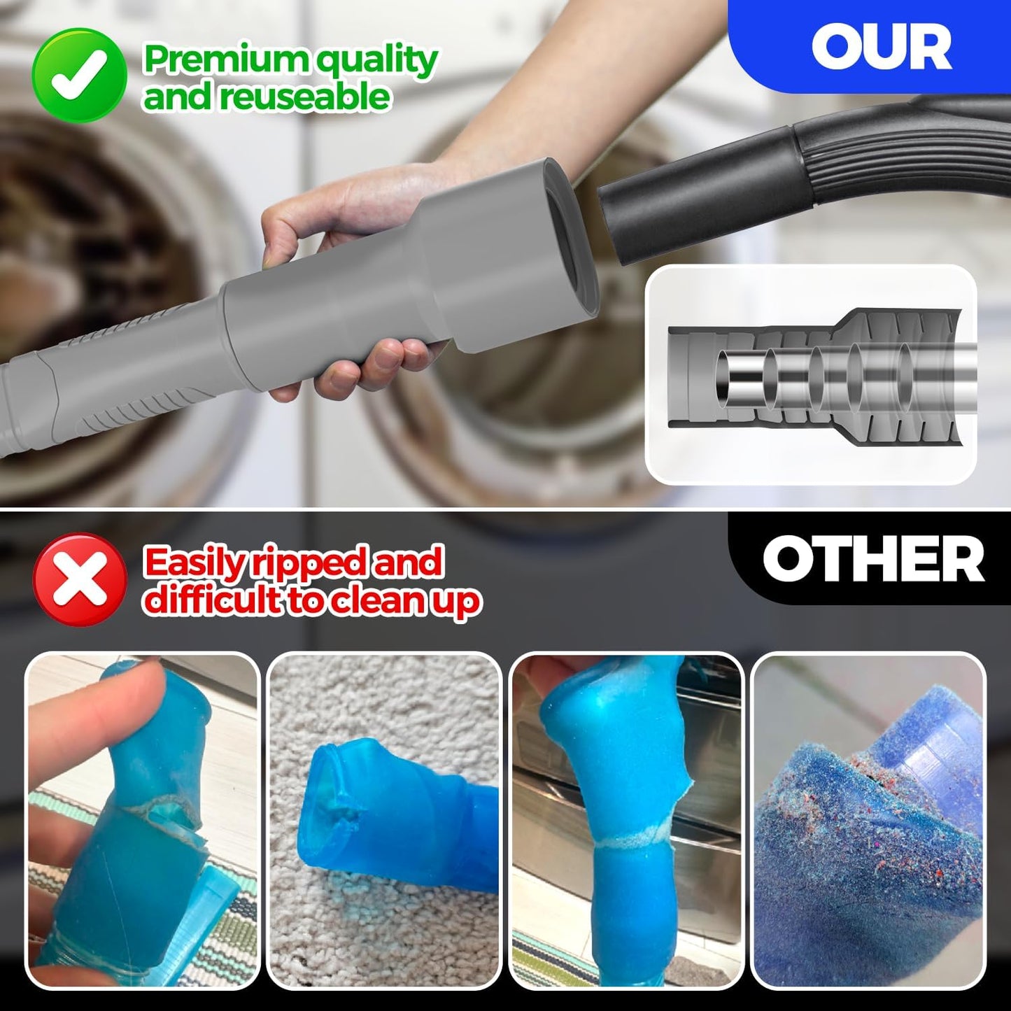 Holikme 2 Pieces Dryer Vent Cleaner Kit, Dryer Lint Vacuum Attachment and Flexible Dryer Lint Brush, Dryer Vent Vacuum Hose Attachment,Grey