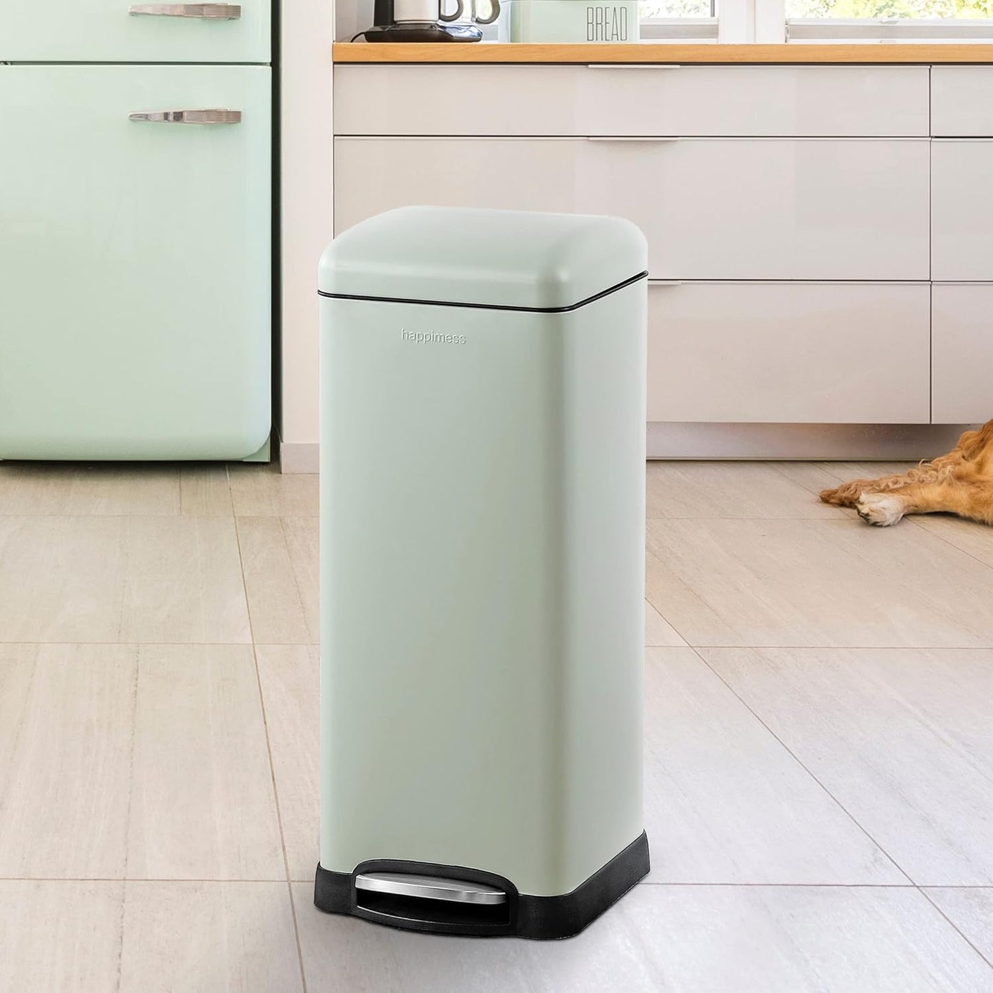 happimess HPM1007E Betty Retro 8-Gallon Step-Open Trash Can with Soft-Close Lid, Fingerprint Resistant, Modern, Minimalistic for Home, Kitchen, Laundry Room, Office, Bedroom, Bathroom, Mint Green