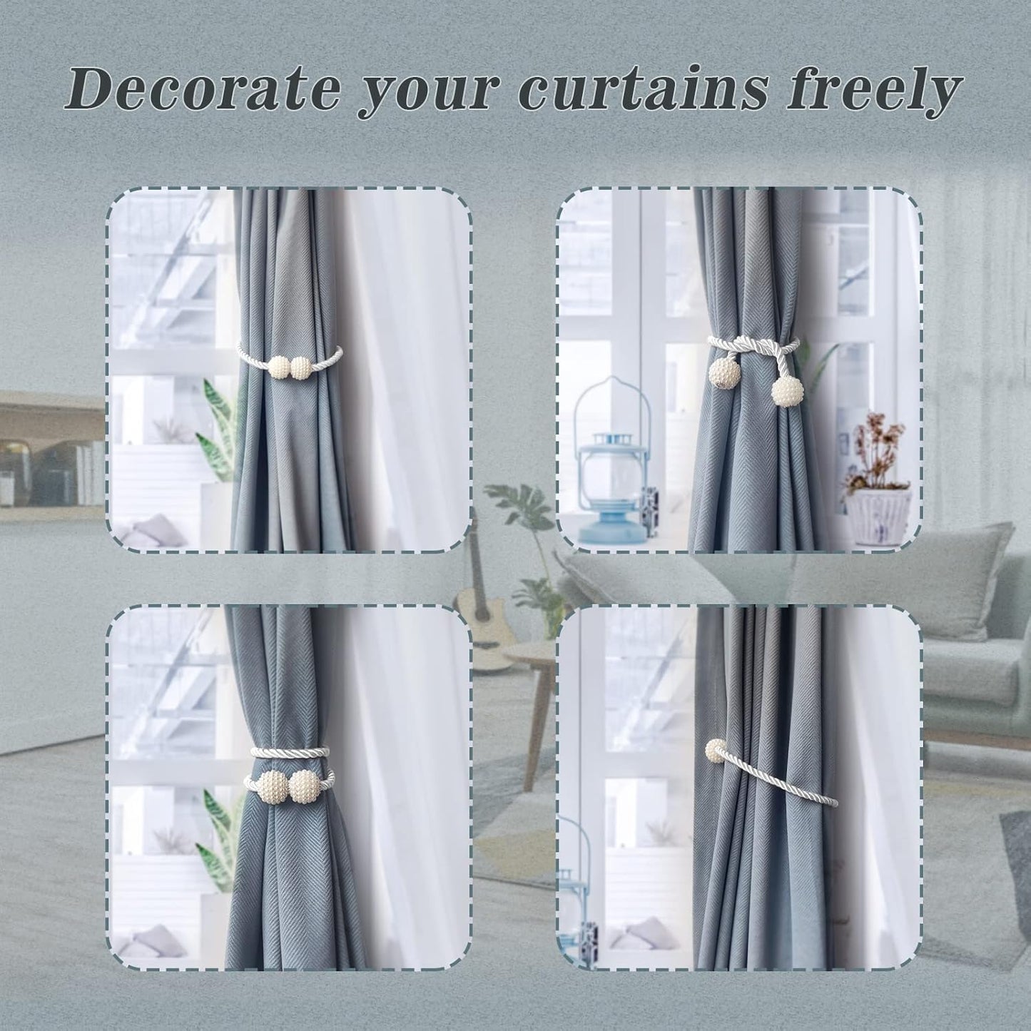 Hion Magnetic Curtain Tiebacks White 6 Pack, Curtain Tiebacks Buckles Holdbacks Holders Hooks Clip for Home Bedroom Office Decorative Thick or Thin Curtain