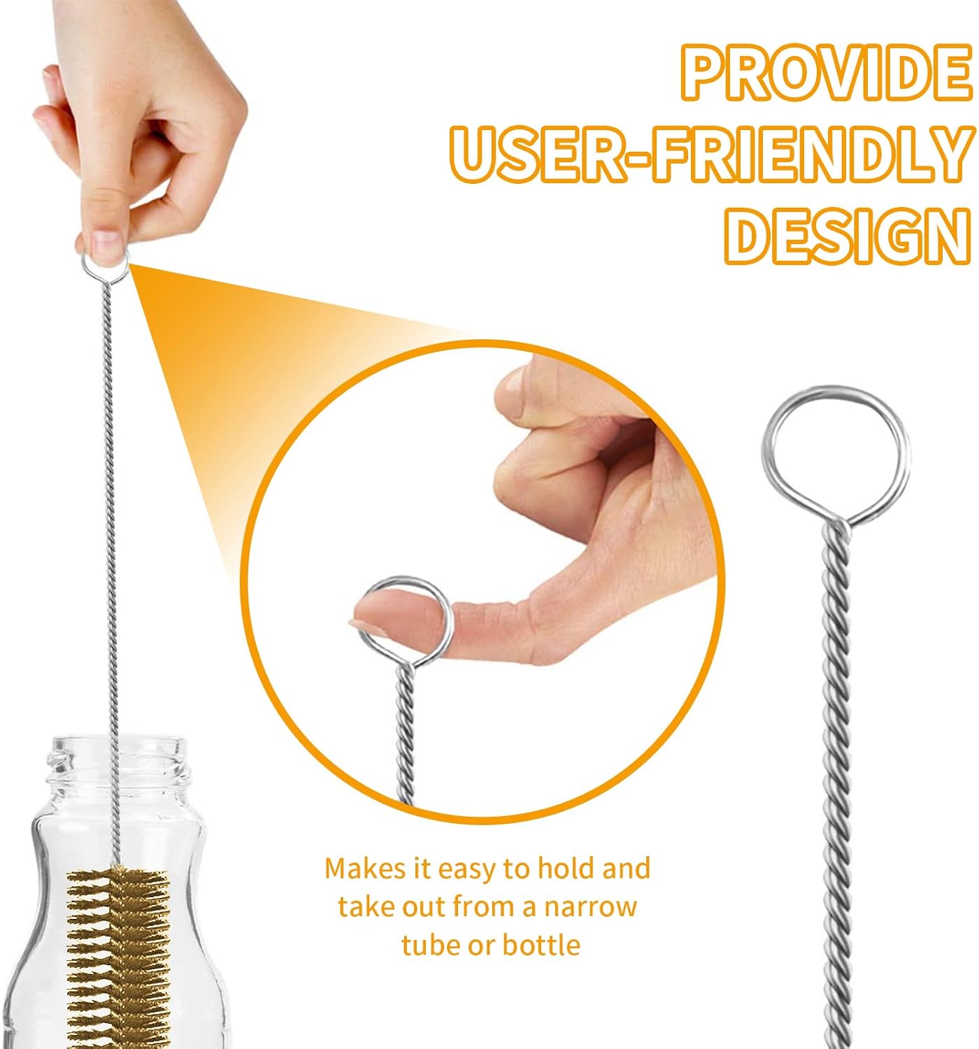 7pcs Brass Wire Tube Brushes Bottle Brush Set,11Inch Long Wire Brushes for Cleaning,Wire Pipe Cleaner Bore Brush Cleaning for Tubes,Bottle,Keyboards,Glass